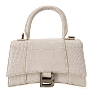 Balenciaga Hourglass Croc Embossed Leather Top Handle Bag White Women's One Size
